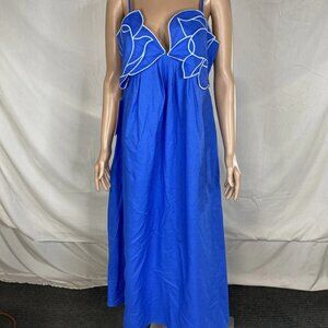 English Factory Women’s Iris Flower Appliqué Maxi Dress Size XXL Sea Blue